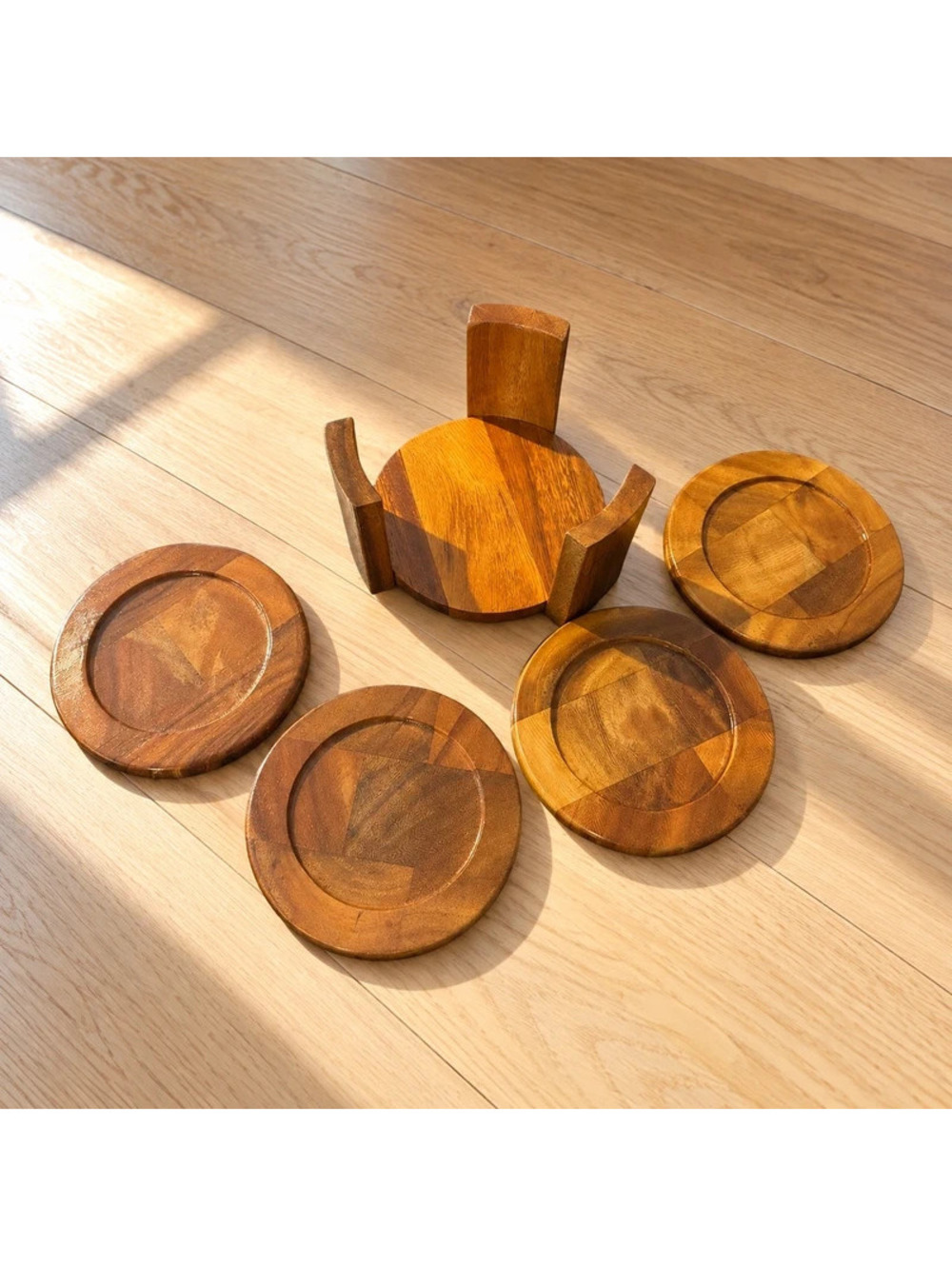 Lipper International Wood Coasters with Holder Caddy Set of 4 Thailand